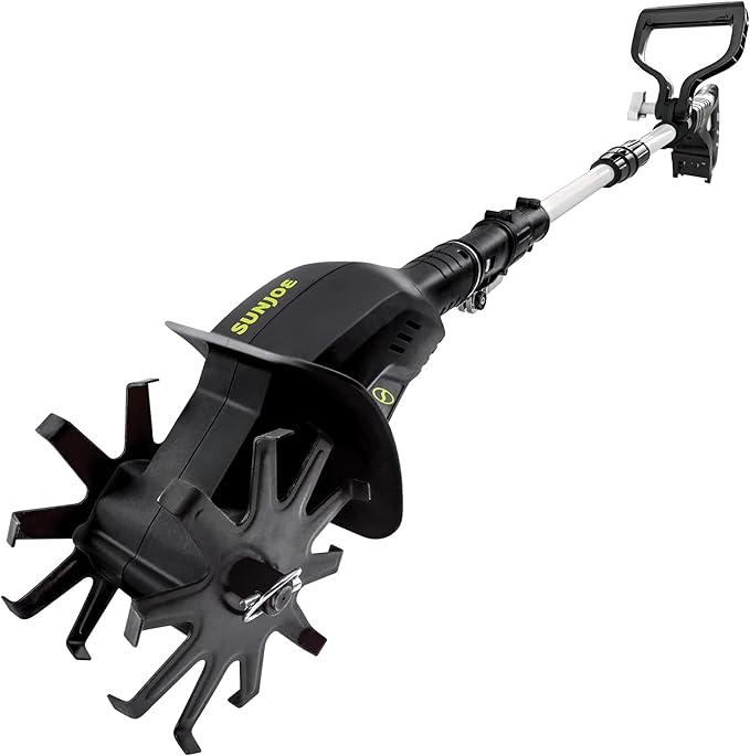 Sun Joe Cordless Garden Tiller & Cultivator with Telescopic Pole, Auxiliary Handle & 6-Inch Steel Blades, 24V, Tool Only - Heavy-Duty Tilling Machine for Lawn, Yard, and Gardening Care, 24V-TLR-CT
