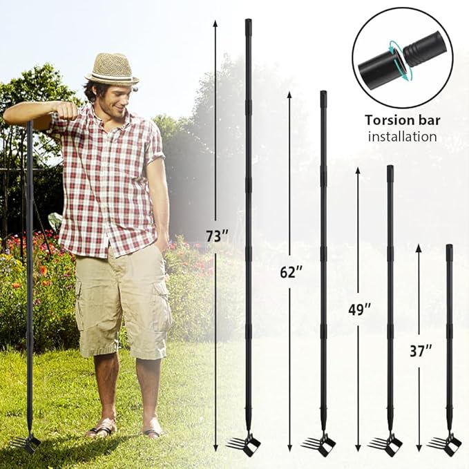 Garden Hoe, Stirrup Hoe with Adjustable Handle for Weeding Digger loosening Soil Metal Garden Cultivator with Rake Tiller Cultivator (30-73 Inch)