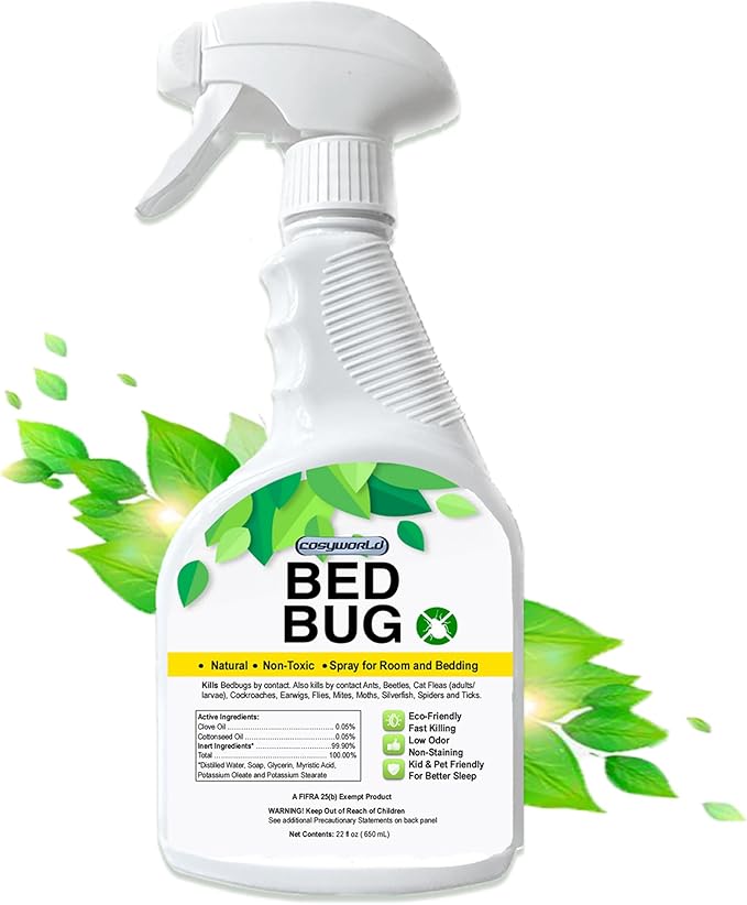 Bed Bug Killer, Fast and Sure Kill with Extended Residual Protection Bug Spray, Organic Insect Killer & Natural Roach Spray & Non-Toxic Ant Killer -22 oz