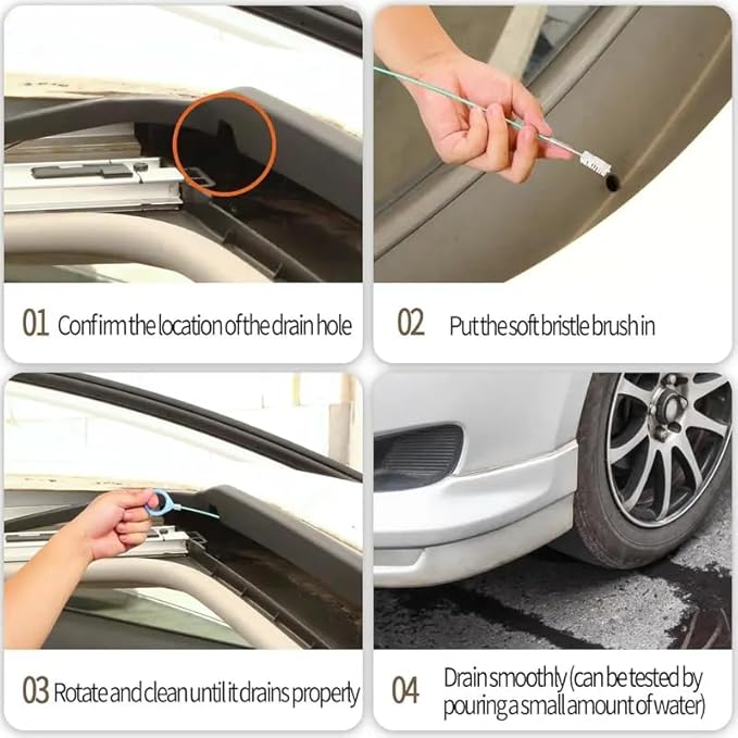 Car Sunroof Drain Cleaning Tool, 78 Inches Long Flexible Tube Cleaner, Detail Wash Brush for Windshield Holes, Downspout Drain Brush, Essential Gadget for Rainy Season