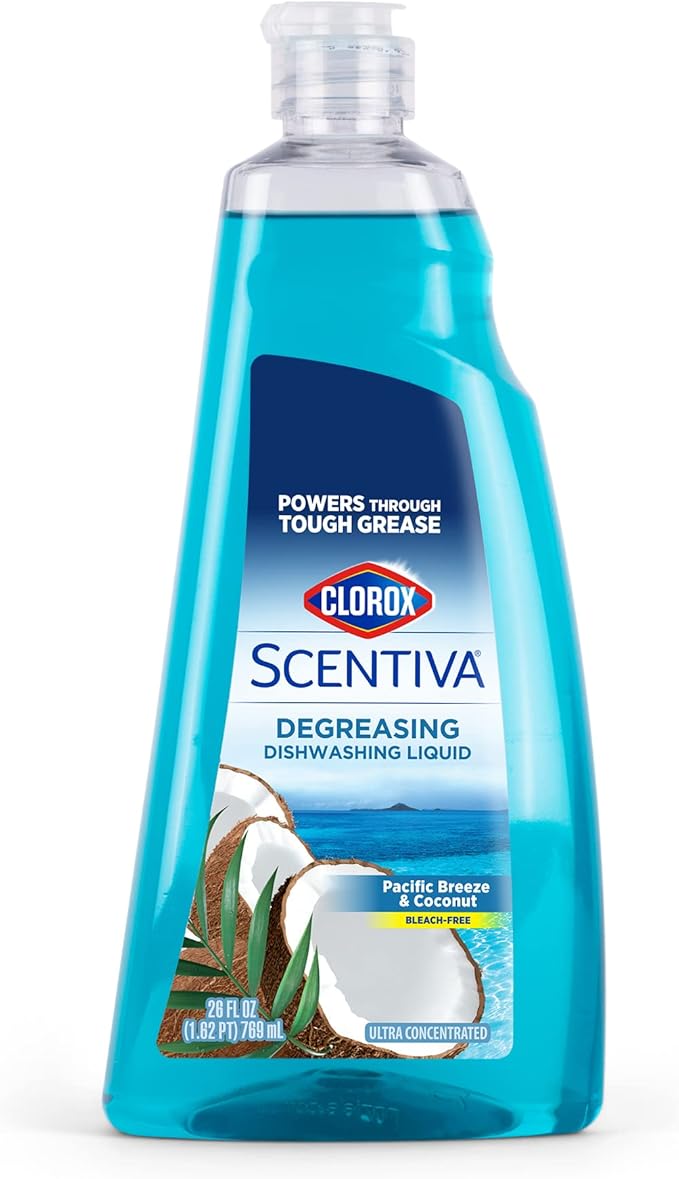 Clorox Scentiva Liquid Dish Soap, Pacific Breeze & Coconut Scent - Dishwashing Detergent Cuts Through Grease - A Powerful Clean You Can Trust, 26 Fl Oz