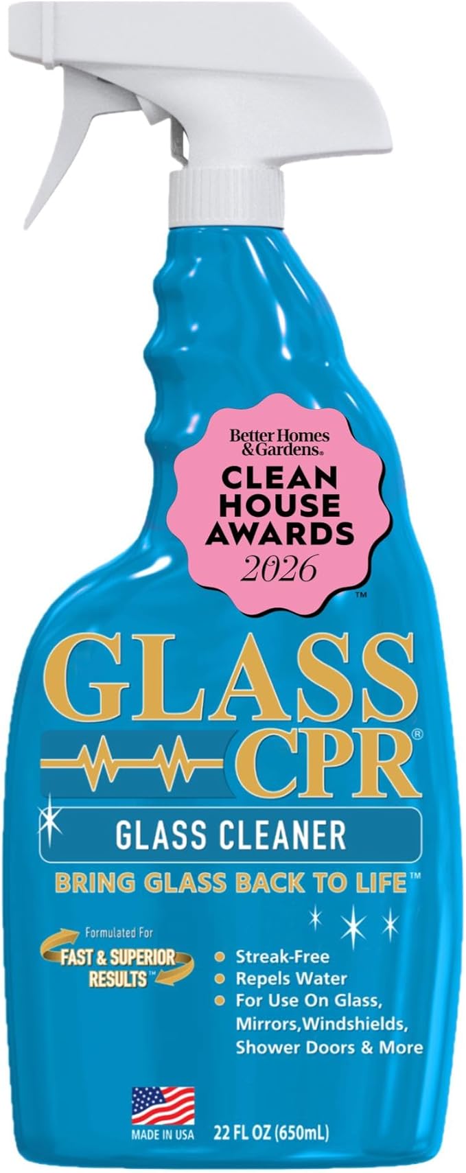 CPR Glass 2-in-1 Glass Cleaner & Water Repellent (22oz) | Deep Cleaning for Glass, Mirrors, Windows, Windshields, Shower Doors