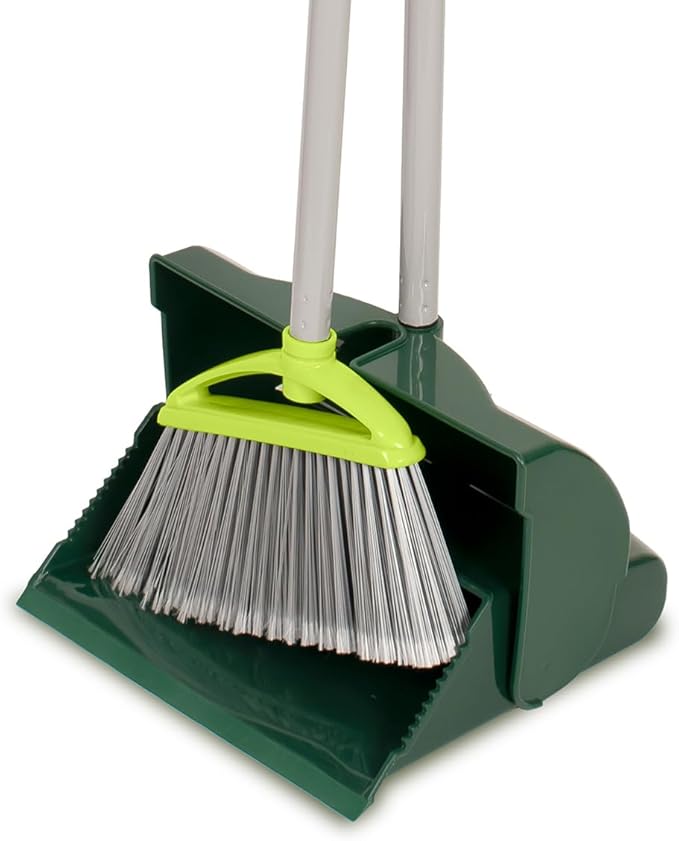 Pine-Sol Broom and Dustpan Set for Home - Both Indoor, Outdoor and Wet or Dry Use – Upright Standing Combo with Adjustable Handle for Comfort