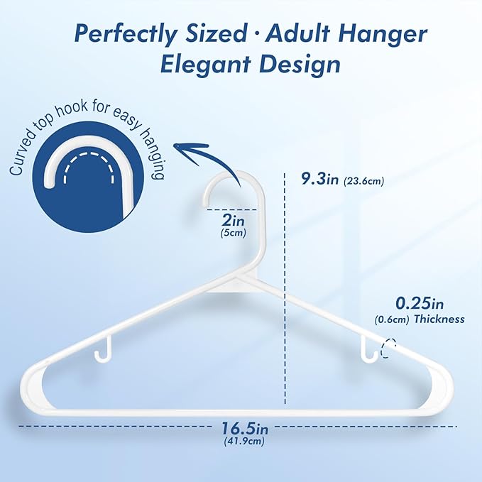 HOUSE DAY Plastic Hangers 20 Pack, Space Saving Clothes Hangers with Built-in Hooks, Durable & Strong Closet Organizers and Storage, Dorm Room Essential, Perfect for Shirts, Coat, Pants, Dress - White