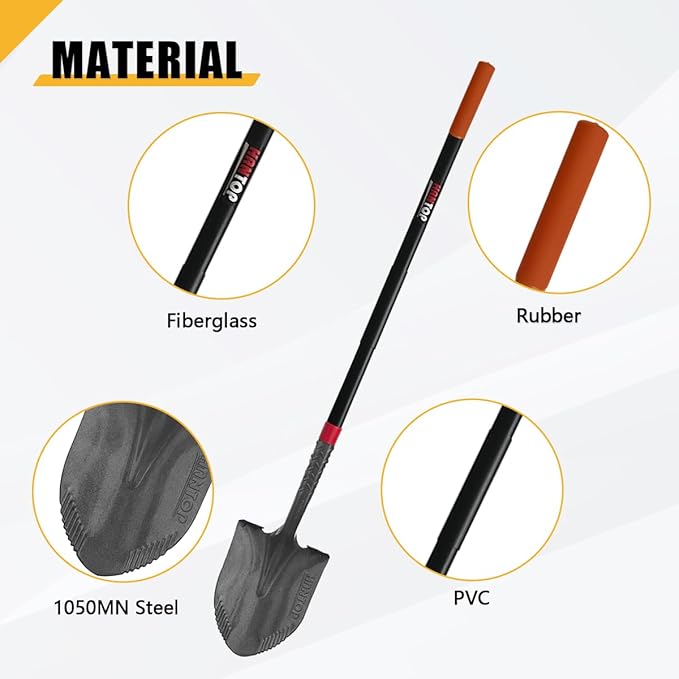 Heavy Duty Round Point Digging Shovel with Long Fiberglass Handle Garden Shovels Spade for Digging,Planting, Transplanting,58 inches