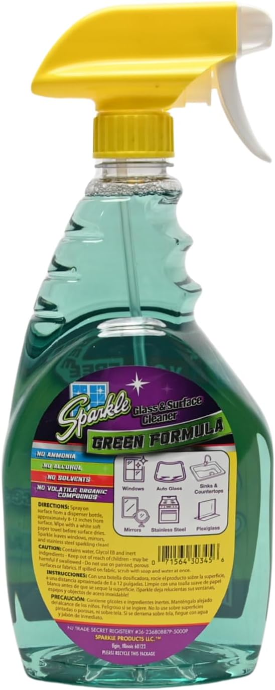 Sparkle Green Formula Glass Cleaner, 33.8 Oz Bottle
