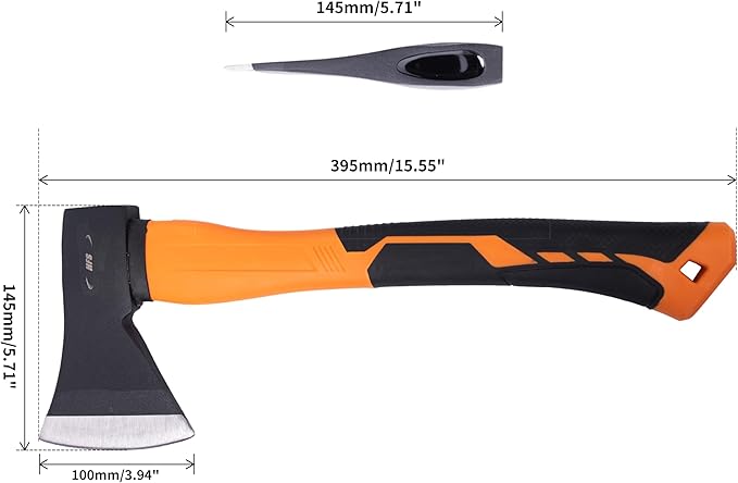 HFS(R) 14.5 Inch Axe Hatchet with Fiberglass Handle Chopping Splitting Camping Axe 21oz/600g Head Weight Heat-Treated Blade, Anti-Slip Grip, Perfect for Gardening, Hiking, Woodworking