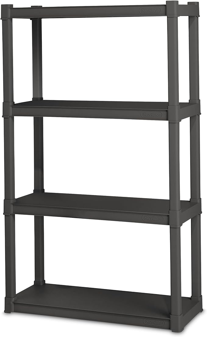Sterilite 4 Shelf Unit, Heavy-Duty Shelving Storage and Utility Rack - Standing Plastic Organizer Shelves for Kitchen, Bathroom, and Garage