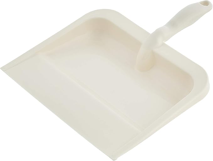 Superio Heavy Duty Plastic Dustpan with Comfort Grip Handle Beige, Durable, Lightweight Multi Surface Dust Pan Easy Broom Sweeping, 10 inch Wide