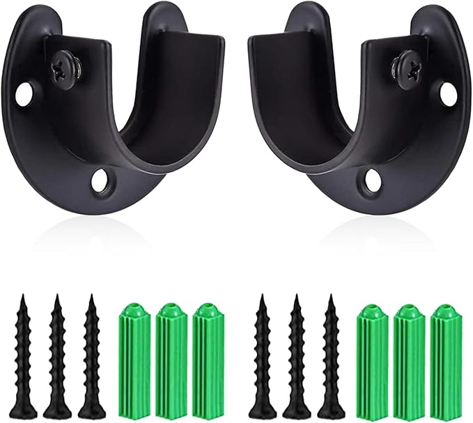 Rise age Stainless Steel Closet Rod Bracket, 1-3/8 Inch Diameter Closet Rod Holder 2 Pcs, Heavy Duty Curtain Rod Holder, Black Closet Rod Support with Screws