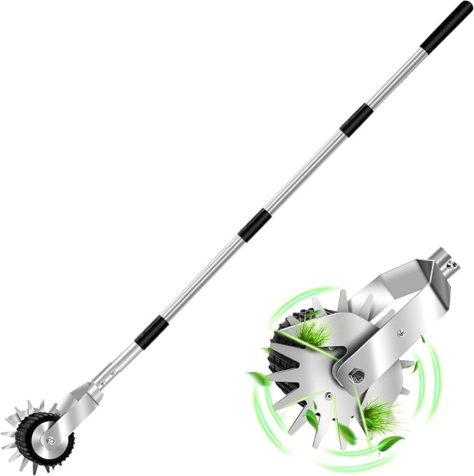 Wheel Rotary Manual Edger Lawn Tool, Grass Edge Trimmer, Sidewalk Lawn Edger Tool, Adjustable 3 Sections Stainless Steel Handle, Ergonomic, 56.5-Inch