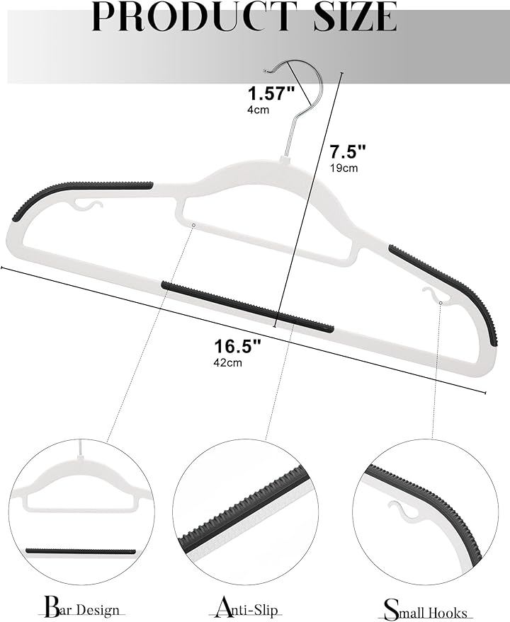 HOUSE DAY Plastic Hangers 100 Pack, White Clothes Hangers Non Slip with Rubber Grip, Heavy Duty Hanger with 360º Swivel Metal Hook, Ultra Thin Hangers Space Saving for Closet Organizer