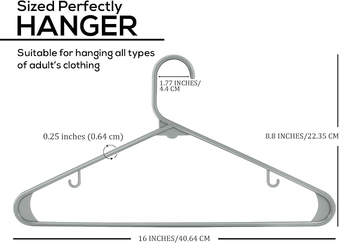 Utopia Home Plastic Hangers 20 Pack - Space Saving Clothes Hanger - Durable & Strong Closet Organizers and Storage with Built-in Strap Hooks - Essential for Shirts, Pants, Skirts & Coats (Grey)