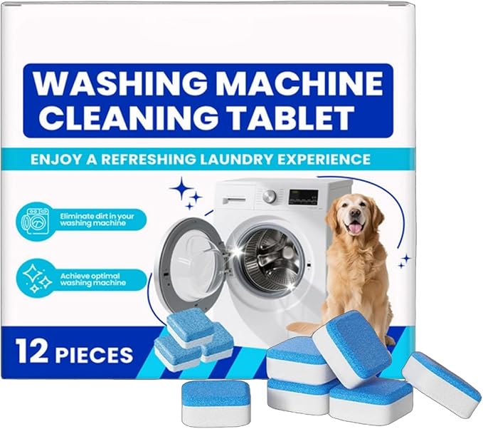 Eco-Friendly Washing Machine Cleaner, 12 Pack Washing Machine Deep Cleaner Tablets, Remove Stubborn Pet Hair, Septic Safe, Compatible with HE, Top & Front Load Washers (1PCS)