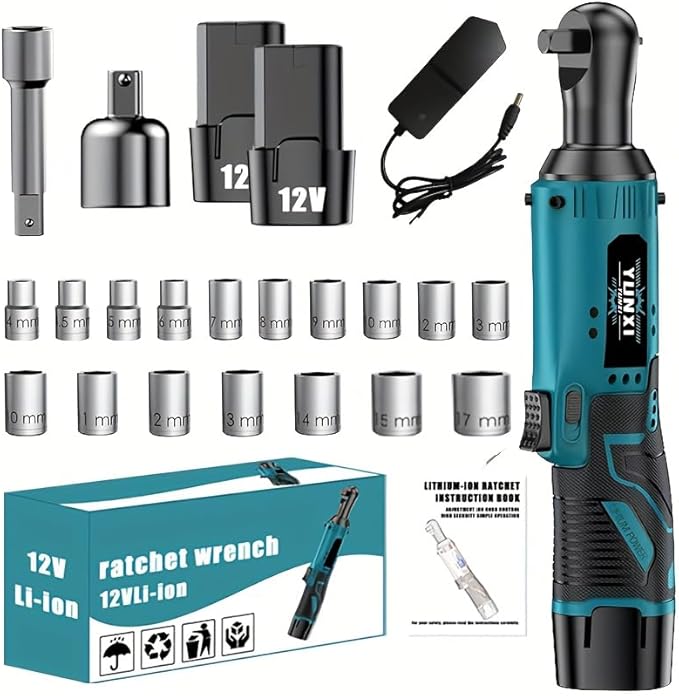 12V ratchet kit, car repair screw and nut disassembly, with quick charger, suitable for home and car repair, is a holiday gift for men. (2 batteries + paper box + upgraded accessories)