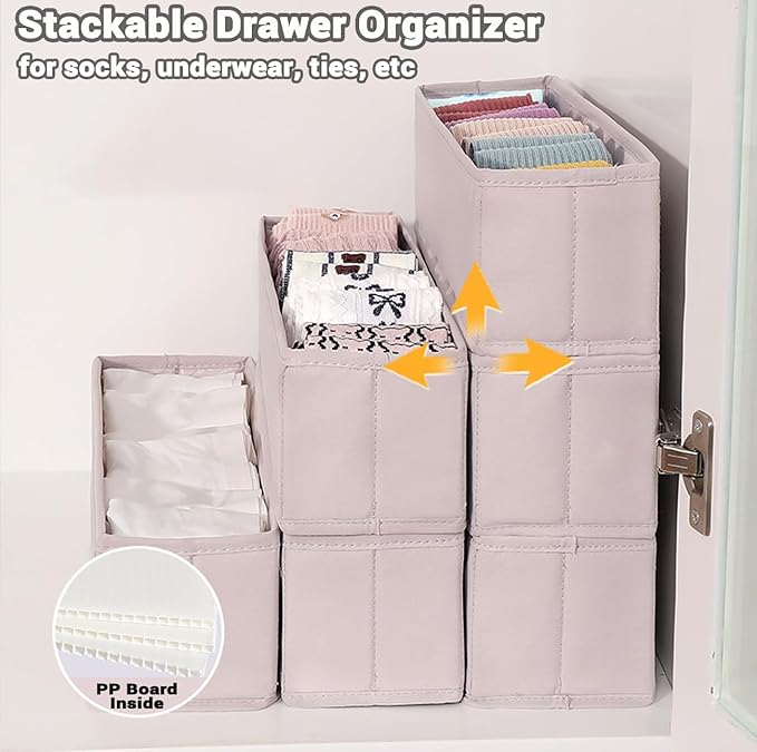 MURRI&MURRDI Mini Foldable Clothes Drawer Organizer 6 Pcs, Small Fabric Storage Organizer for Nursery, Sock, Underwear, Bra, Belt, Tie, Scarves , Gray