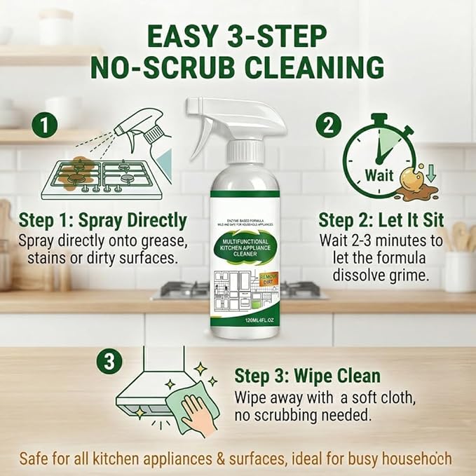 Multifunctional Kitchen Appliance Cleaner Spray Pro Powerful Grease Stain Removal Invisible Protective Layer Effortless Scrub Free Versatile Whole Home Use Light Refreshing Scent 4oz(1Pc)
