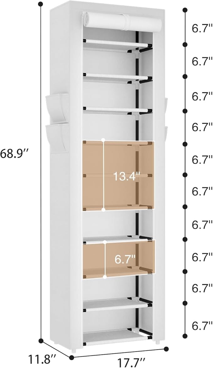 ROJASOP Shoe Rack with Covers 10 Tier Large Shoe Organizer Tall Shoe Closet Storage for 20-22 Pairs Shoe and Boot, Free Standing Shoe Rack Organizer for Closet, Entryway, Bedroom, White