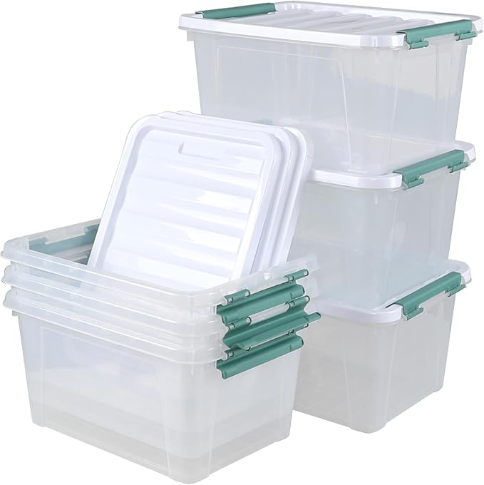6 Pack 20 L Clear Storage Latch Box, Plastic Storage Bins with Lids