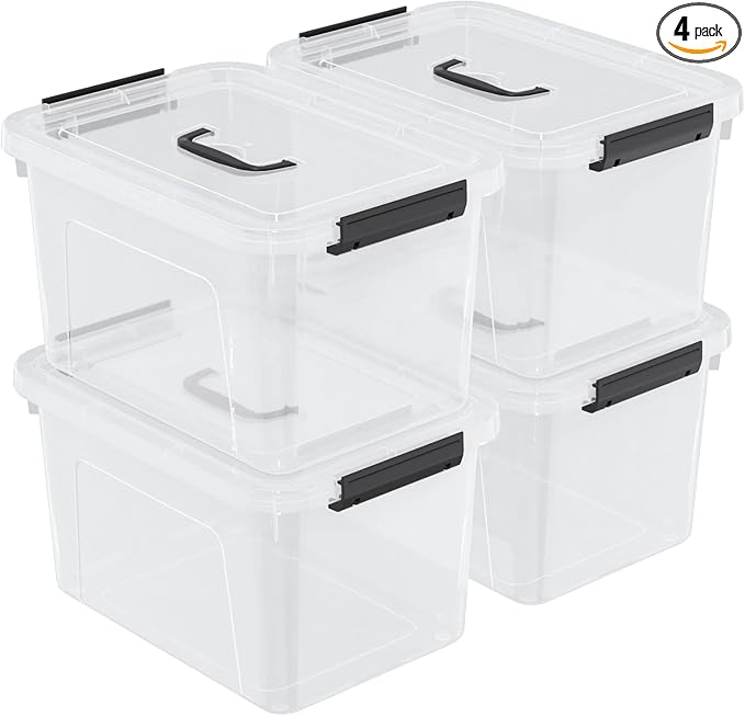 18 Quart Plastic Storage Bins with Lid, 4 Packs Clear Latching Storage Box