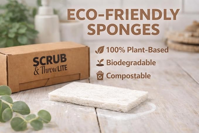 Scrub & Throw Lite, Cellulose Sponges (15-Pack), Eco-Friendly, All-Purpose Household Natural Cellulose Sponges, for Dishes, Cleaning, Biodegradable, Non-Scratch