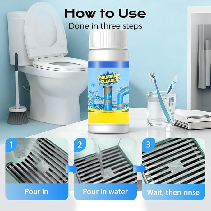 2026 New Sink Drain Cleaners, Powerful Pipe Dredging Agent Foaming Powder, Quick Foaming for Kitchen, Bathroom, Toilet, Tub Shower Drains, Home Cleaning Tool (1 PCS)