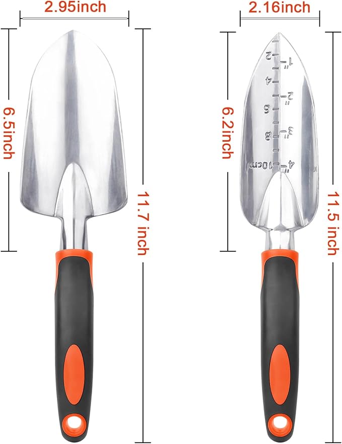 Garden Shovel Trowel Garden Tool Set, 2 Pack Heavy Duty Gardening Tools Set Include Wide Garden Trowel, Hand Shovel with Measurement Mark, Small Shovels for Gardening Digging Planting Transplanting