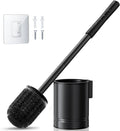 HAMITOR Black Toilet Bowl Brush: Metal Rustproof Bathroom Cleaning Accessories Set with Hidden Holder for Renters - Wall-Mounted Family Compact Toilet Cleaner Kits for Apartment RV Small Space