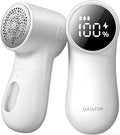 GAIATOP Fabric Shaver Rechargeable Lint Remover 3 Speeds Sweater Defuzzer, Cute Digital Screen Large Storage 6-Leaf Blades, Fuzz Pills Bobbles Trimmer for Clothes Furniture Bedclothes White 1 pcs