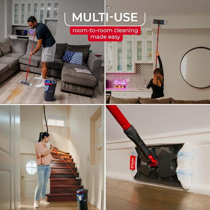 O-Cedar H2prO Flat Mop System | Quick Cleaning Tool | Clean with Water | Machine Washable Reusable Microfiber Mop Pad | Safe on Wood Floors, Vinyl, Tile, Baseboards, Walls
