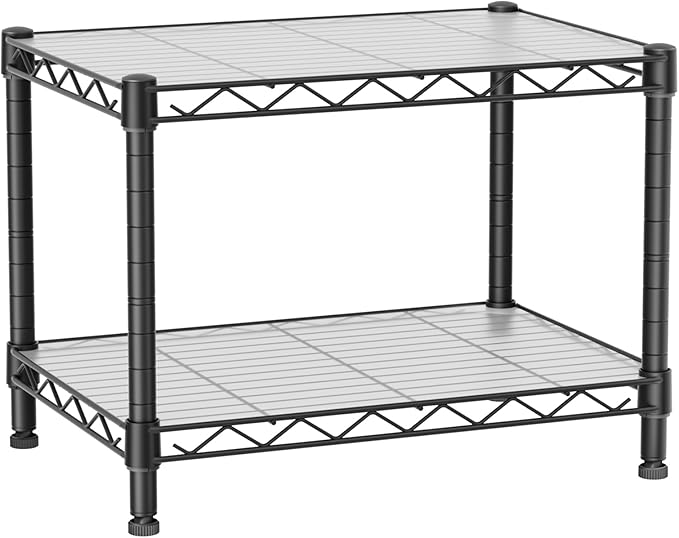 Golpart Small 2 Tier Shelves Storage Wire Shelving Unit Metal Shelf Adjustable Organizers Storage Shelving with Wheels for Bathroom Laundry Room Kitchen Pantry12”D x 18”W x 12.2”H Black