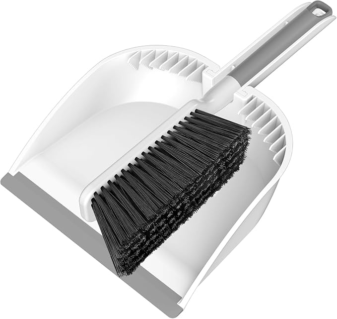 SetSail Small Dustpan and Brush Set, Nesting Snap-On Handheld Broom and Dust Pan with Teeth Portable Broom and Dustpan Set Suitable for Desktop, Pets Care, Sofa, Camping, White