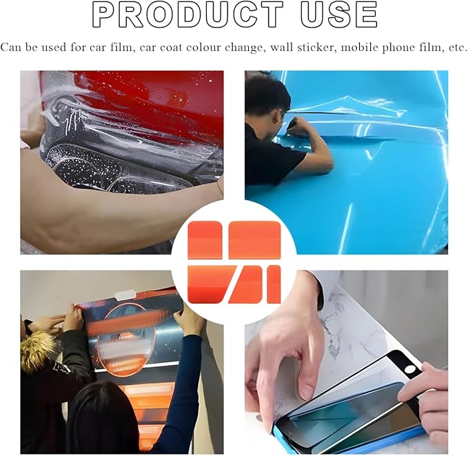 5 in 1 Rubber Squeegee Kit, Anti-Scratch Flexible Soft Matte TPU Coating Scraper Kit, Small Tint Squeegee Water Blade Scraper for Paint Protection Film Household Cleaning (Orange)