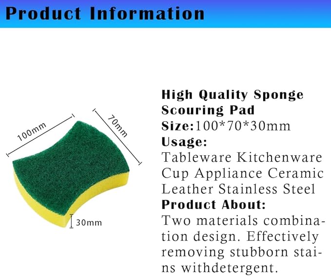 24 Pack Kitchen Cleaning Sponges Heavy Duty Scrub Sponges for Grease & Stains, High-Density Durable Dishwashing Scrubber Pads, Non-Scratch Sponge for Dishes/Countertops/Utensils