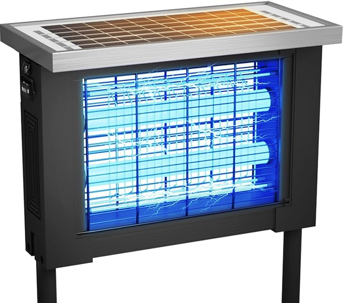Solar Bug Zapper Outdoor Mosquitos Zapper Solar Powered Bug Zapper Camping Fly Control for 2000 sq.ft Waterproof Fly Killer Solar Mosquito Zapper for Lawn and Back Yard (10FT Extension Cord)