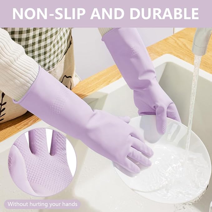 AUAUY Reusable Kitchen Dishwashing Gloves, Rubber Household Cleaning Gloves, Non-Slip Waterproof Dish Glove for Women Men