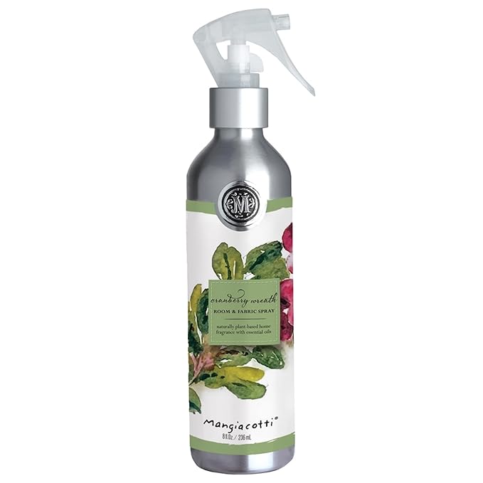 Mangiacotti Room Spritz Fabric Deodorizer Air Freshener Spray|Naturally Plant-Based with Essential Oils Room Fragrance, 8 Ounces, Cranberry Wreath