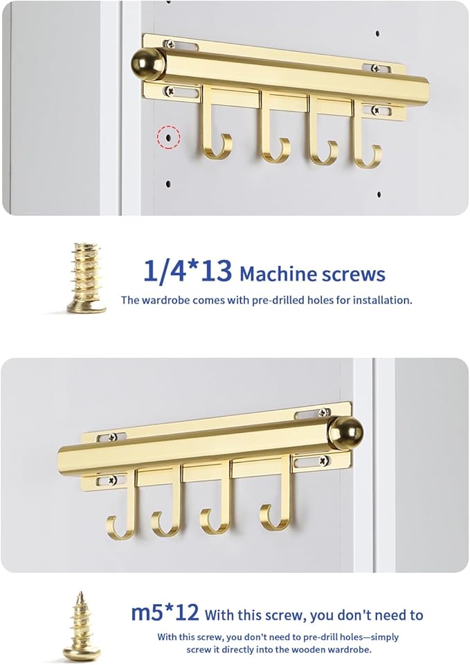 BaiNong 12" Valet Rod for Closet Pull Out With 4 Hooks Valet Rods for Closets (2Pack Gold) Closet Valet Rod Slide Out