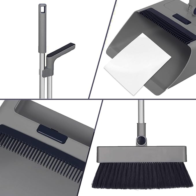 SDSM 4 in 1 Multifunctional Broom and Dustpan Combo Set, Heavy Duty Brooms with 52" Long Handle, with Squeegee and Cleaning Brush, for Clean Home Kitchen Bathroom Office, Sweeping indoor Outdoor Floor