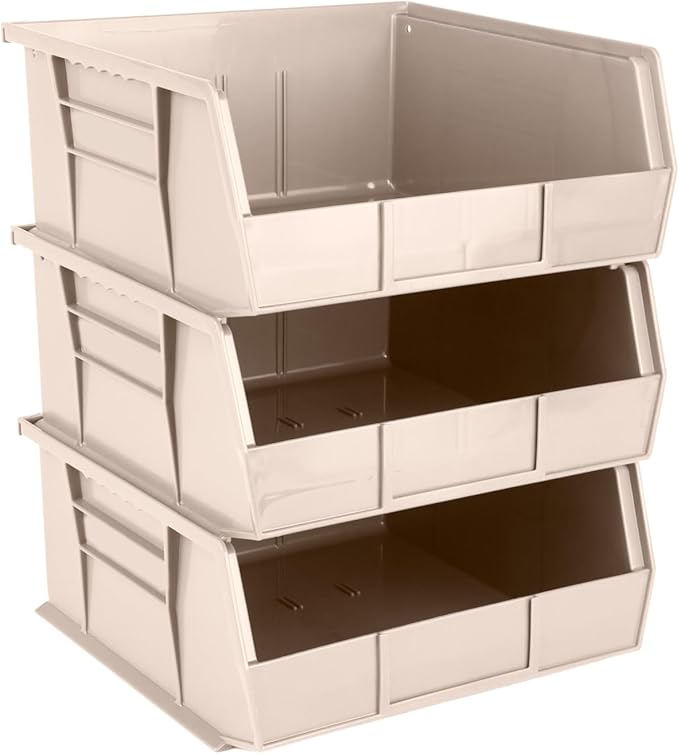 Hudson Exchange 11" x 11" x 5" (3 Pack) Plastic Stackable Storage Bin and Hanging Container, Stone