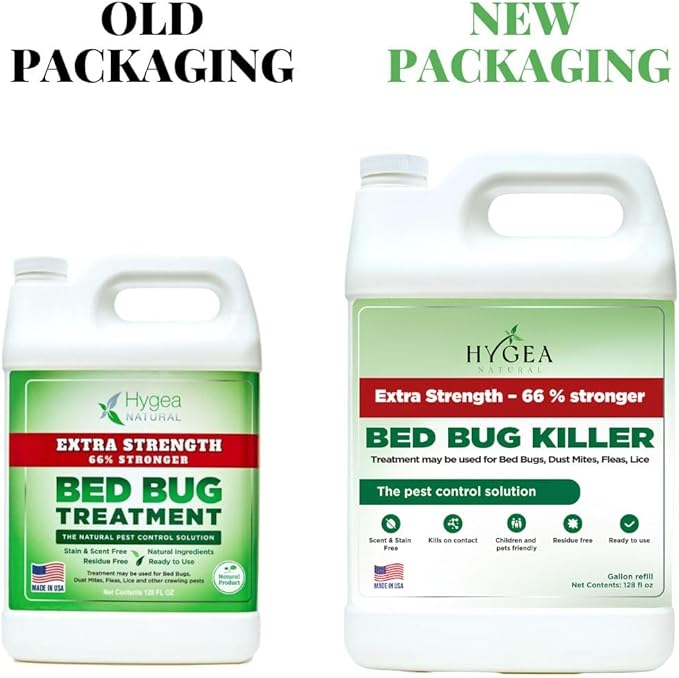 Hygea Natural Extra Strength Bed Bug & Mite Spray- Child & Pet friendly - Stain & Odor Free - 66% Stronger Natural Formula (128 oz)