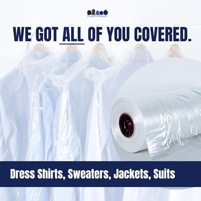 Plasticplace Clear Garment Bags - Pack of 432 Suit Bags Men Travel Clear Garment Bag Storage Ideal for Clothing Protection from Dust & Dirt Hanging Clothes Storage .65 Mil Dress Bag 21" x 7" x 40"