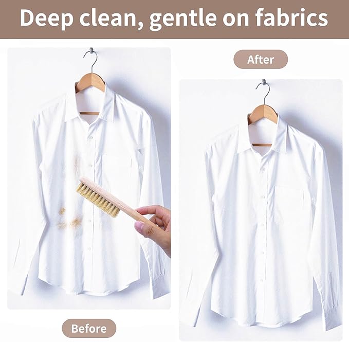 Wood Laundry Stain Brush with Boar Bristle, Tough Stain Remover for Delicate Fabric, Cotton, Linens, and Shoes, Laundry Scrub Brush for Fresh and Clean Fabric