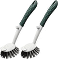 Dish Brush, 2 Pack with Comfortable Handle, with Built-in Scraper, Scrub Brush with Medium Firm bristles for Cleaning Dishes, Sink, Pots(Green)