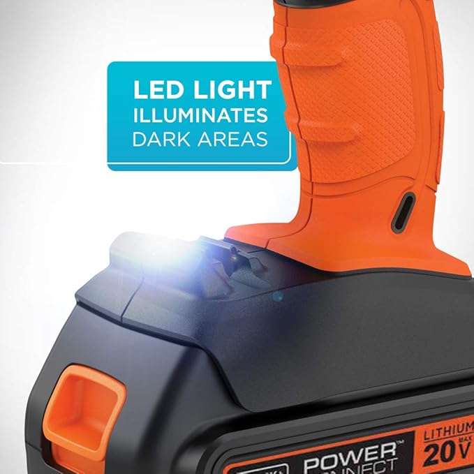 BLACK+DECKER 20V MAX Cordless Drill Kit with ‎Battery, Charger, Includes Double Sided Drill Bit (BCD702C1)