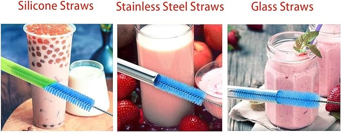 4 Pack Straw Cleaner Brush, Reusable Metal Handles Straw Cleaner Brush Extra Long for Stanley Mug 40, 30, 20 oz, 10mm Wide for Sippy Cup, Water Bottle and Tubes (Clear+Clear)
