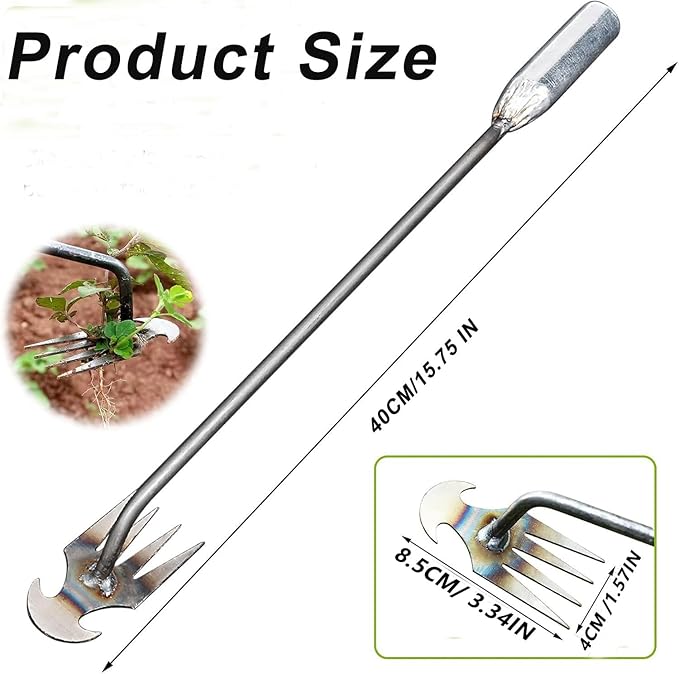 Weed Puller Tool Garden Uprooting Weeding Tool,2025 New Portable Garden Weeding Tool,15.7in Weeder Tool, 4 Teeth Weeding Artifact Uprooting Weeding Tool (Silver)