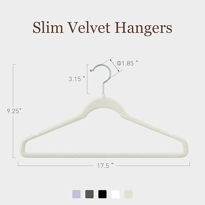 Velvet Hangers 50 Pack, Slim Non-Slip Clothes Hangers Space-Saving for Closet, Heavy Duty for Pants, Coats, Skirts, Jeans, Sweaters and More, Nylon-Flocked, Ivory