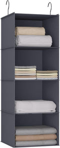 Hanging Closet Organizer, Easy Mount Foldable 4-Shelf Hanging Closet Wardrobe Storage Shelves, Clothes Handbag Shoes Accessories Storage, Washable Oxford Cloth Fabric, Dark Grey