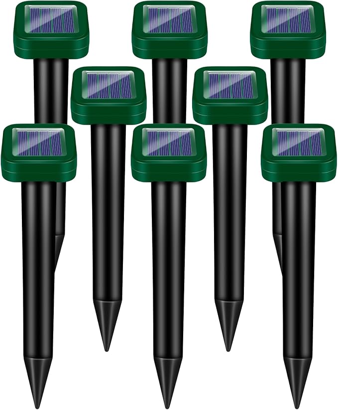 Solar Powered Mole Repellent Ultrasonic Outdoor, 8 Packs Snake Skunk Gopher Vole Rodent Deterrent, Waterproof Repeller for Yard Lawn Garden to Get Rid of Groundhog Chipmunk Raccoon
